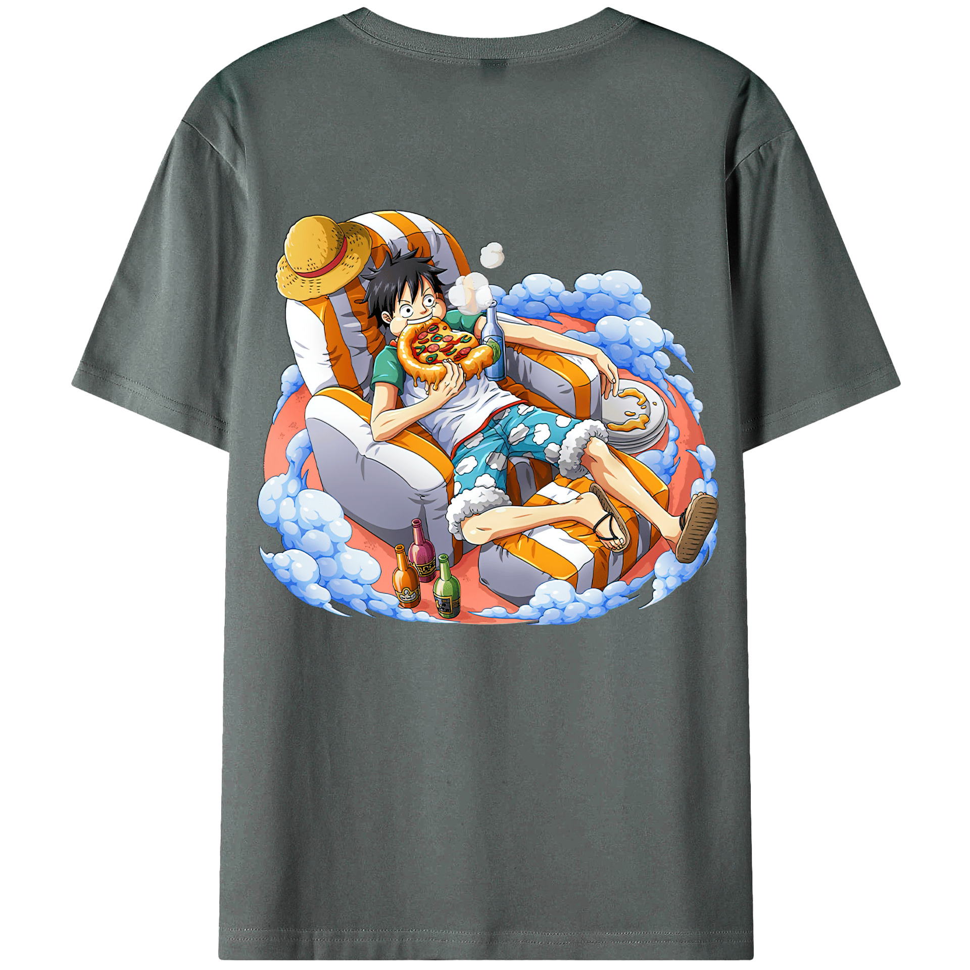 ワンピース モンキー・D・ルフィ ONE PIECE Monkey D. Luffy 綿100％ メンズ半袖Tシャツ（バックプリント） 通気性